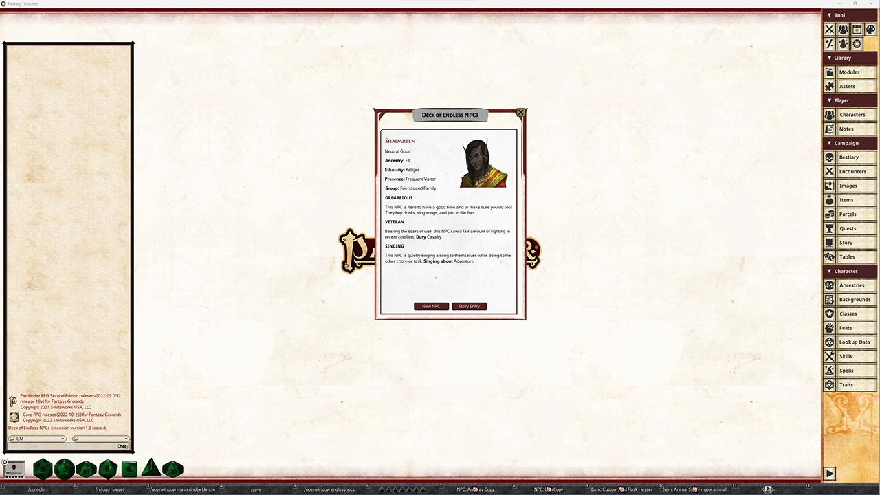 Pathfinder (P2) Deck of Endless NPC's (*See Per Order Flat Rate